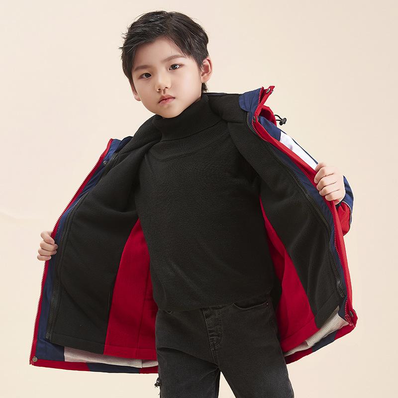 キッズ フリース フーディ ジャケット 子供 男女兼用 秋冬 防水 防風 保暖 フリース内胆 脱着可能 ツーピースセット 赤 ポリエステル 素材 ゆったり フィット 抽象柄 連帽 開襟 デザイン 汎用 アウトドア 通学 服 5,886円