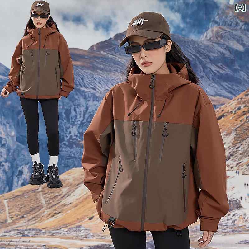 レディース フリースライナー付き 防水 防風 ジャケット 秋冬 登山 アウトドア 徒歩 キャンプ ハイキング 保暖 耐摩耗 透湿 ポリエステル テフロン加工 連帽 脱着可能 ルーズフィット ブラウン グリーン ホワイト ブラック ユニセックス 7,557円