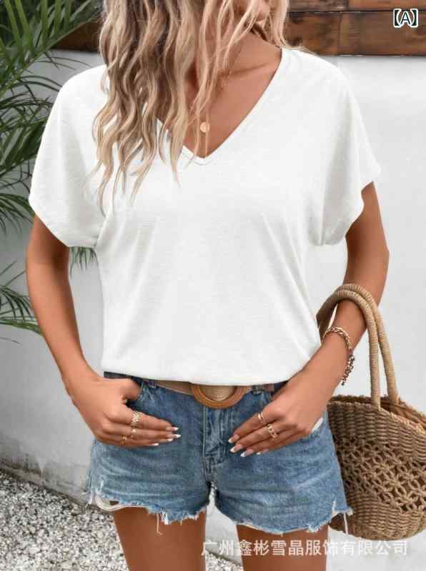 Tシャツ 女性用 夏 春夏 短袖 トップス ゆったり Vネック 肩正位置 接触冷感 再生繊維 ポリエステル 無地 セットイン ワイドシルエット 普通丈 かわいい 爽やか 甘め 快適 カジュアル 日常使い 軽量 吸湿速乾 免アイロン ホワイト グレー ライ