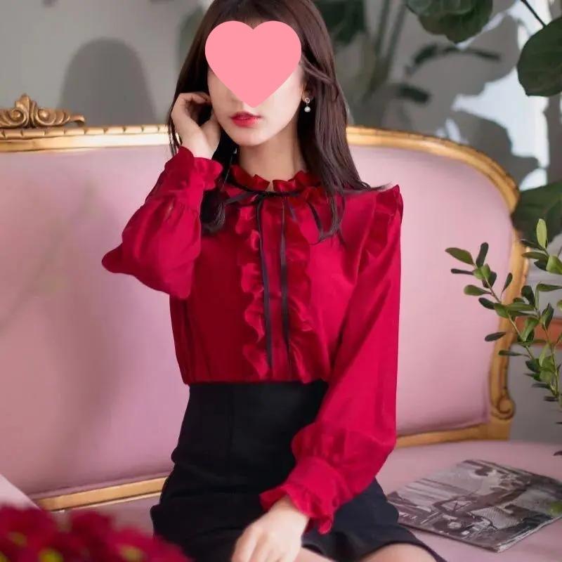 無袖シャツ 女性用 春夏 ポリエステル 接触冷感 荷葉エッジ フリル オープンカラー プリンセススリーブ スリムフィット 軽量 通勤 普段使い かわいい 白色 赤色 私服 御姐風