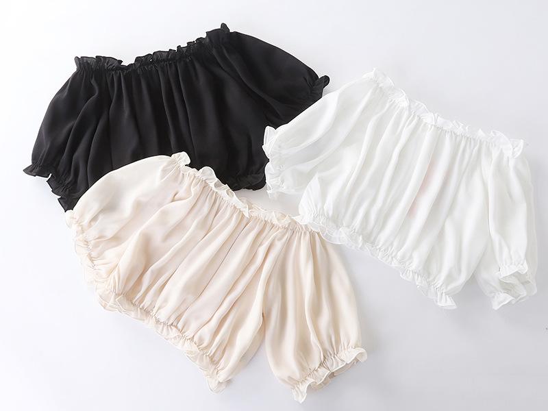 トップス 女性用 春夏 雪? シャツ 甘め プチフレア 袖 綿 素材 接触冷感 切り替え 加工 ルーズ フィット 超短丈 ラウンドネック プフスリーブ 短袖 ワンカラー ホワイト ベージュ ブラック 甘め レイヤード トップス 軽量 通気性 吸湿速乾 コ