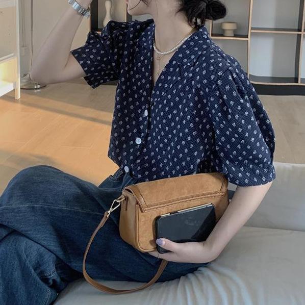 レディース トップス フレンチレトロ 復古風 シャツ Vネック 泡泡袖 短袖 フレッシュフラワー プリント ゆったりシルエット 快適レジャー 雪絨素材 軽量 通勤普段使い かわいい気品 百搭 フレッシュカラー