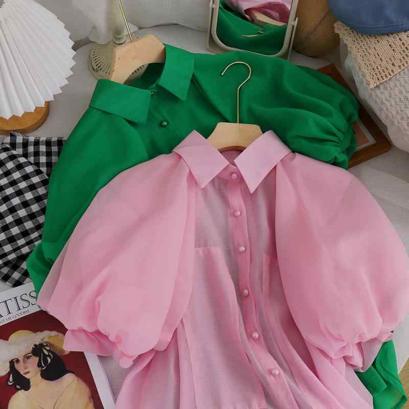 女の子 トップス シャツ 短袖 泡泡袖 雪紡 綿素材 柔らかい 純色 方領 夏 かわいい プリンセス 親子 日常使い 軽量 通気性 白色 ピンク グリーン 100cm 110cm 120cm 130cm 140cm 150cm 160cm 170cm 4,738円