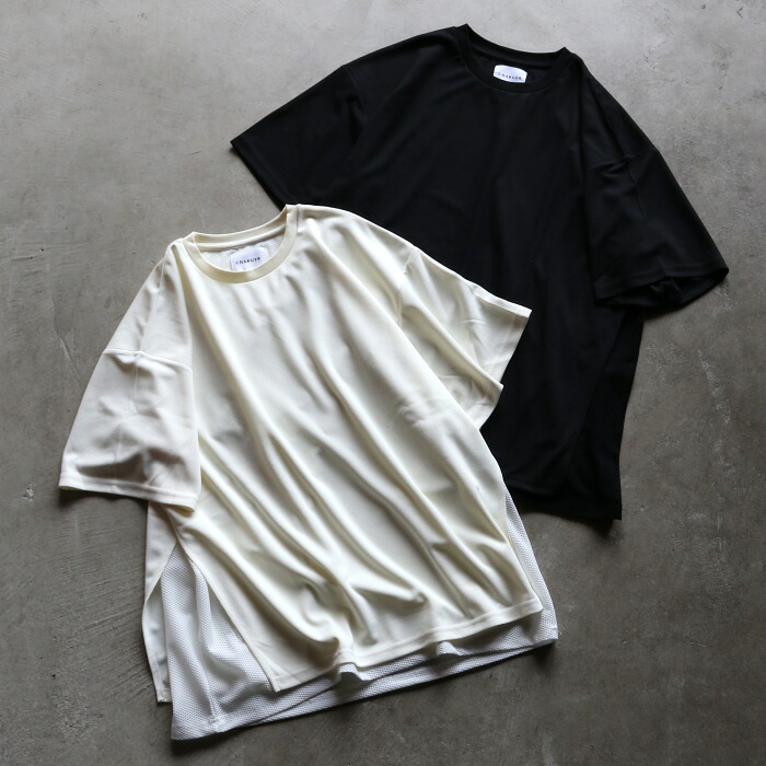 CHARGER トップス ユニセックス チャージャー メッシュ レイヤード Tシャツ ホワイト/ブラック White/Black 2色展開