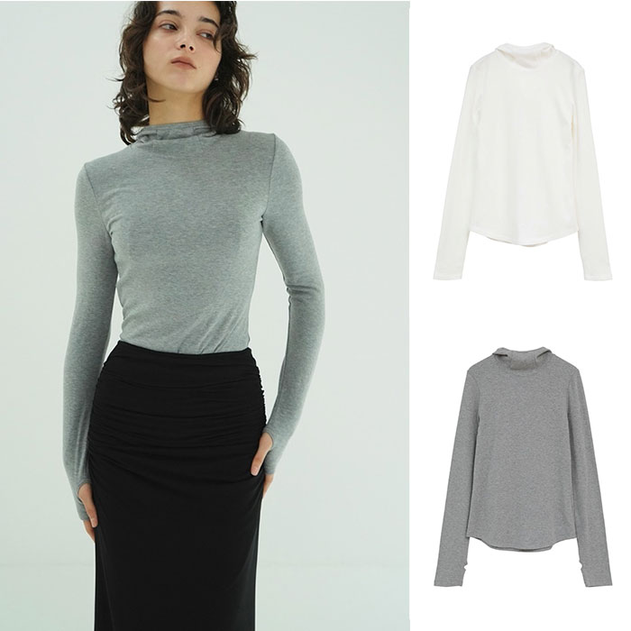 即日発送 CLANE 正規商品 トップス クラネ ソフト フード ハイネック トップス SOFT HOODED HIGH NECK TOPS ホワイト/グレー WHITE/GRAY 2色展開 2026春夏新作