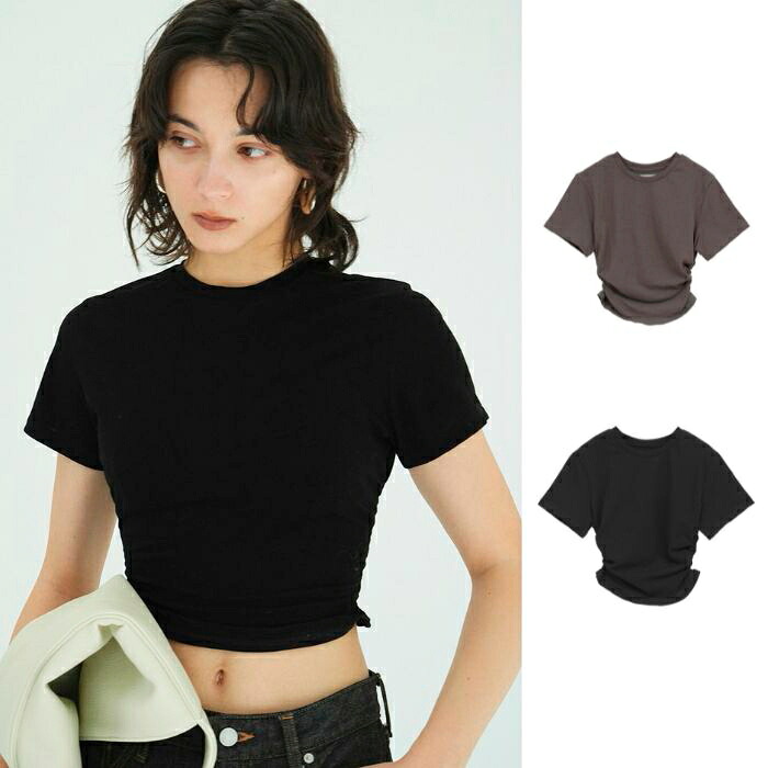 即日発送 CLANE 正規商品 トップス クラネ シャーリング デザイン コンパクト トップス SHIRRED HEM COMPACT TOPS グレー/ブラック 2色展開 2026春夏新作