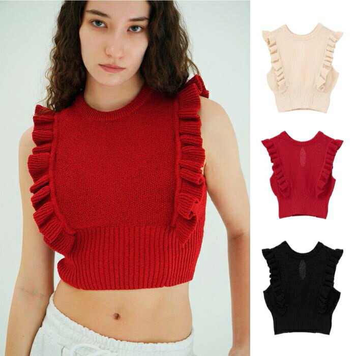 即日発送 CLANE 正規商品 クラネ フリル スリーブ ニット トップス FRILL SLEEVE KNIT TOPS アイボリー/レッド/ブラック IVORY/RED/BLACK 3色展開 2026春夏新作