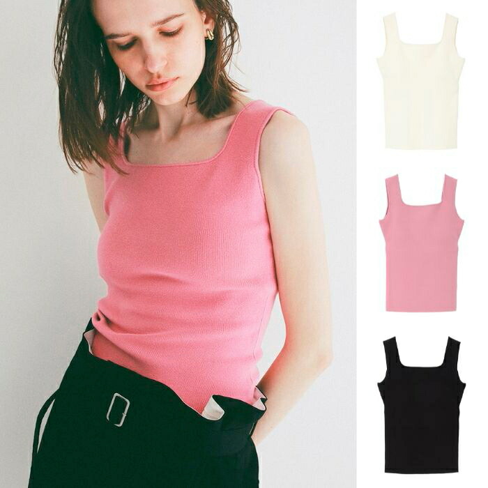 即日送りとどける CLANE 定め事商いもの クラネ 真四角 貯蔵タンク 編み物 トップス SQUARE TANK KNIT TOPS 白いこと/さくら色/黒いこと WHITE/PINK/BLACK 3色詳しく述べる 2026春夏新作