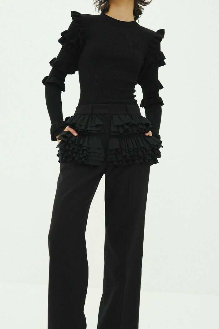 セール CLANE 正規商品 クラネ フリル スラックス パンツ FRILLED SLACKS ブラック BLACK 2026春夏新作｜Shafter