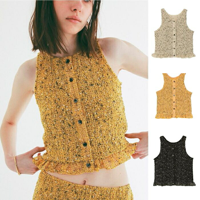 即日送りとどける CLANE 置き目商いもの クラネ 交ぜ合わせる メッシュ ギャザー トップス W FACE MIX MESH GATHER N/S TOPS  象牙色/黄色/黒いこと 3色詳しく述べる 2026春夏新作