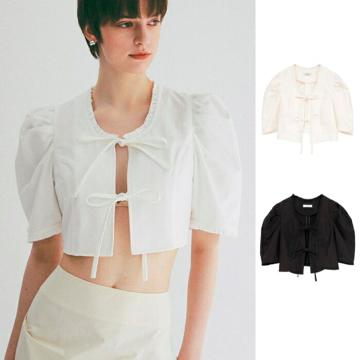 即日送りとどける CLANE 定め事商いもの クラネ フラウンス シュロの葉 遊撃手 トップ FRILL RIBBON SHORT BLOUSE 白いこと/黒いこと WHITE/BLACK 2色詳しく述べる 2026春夏新作