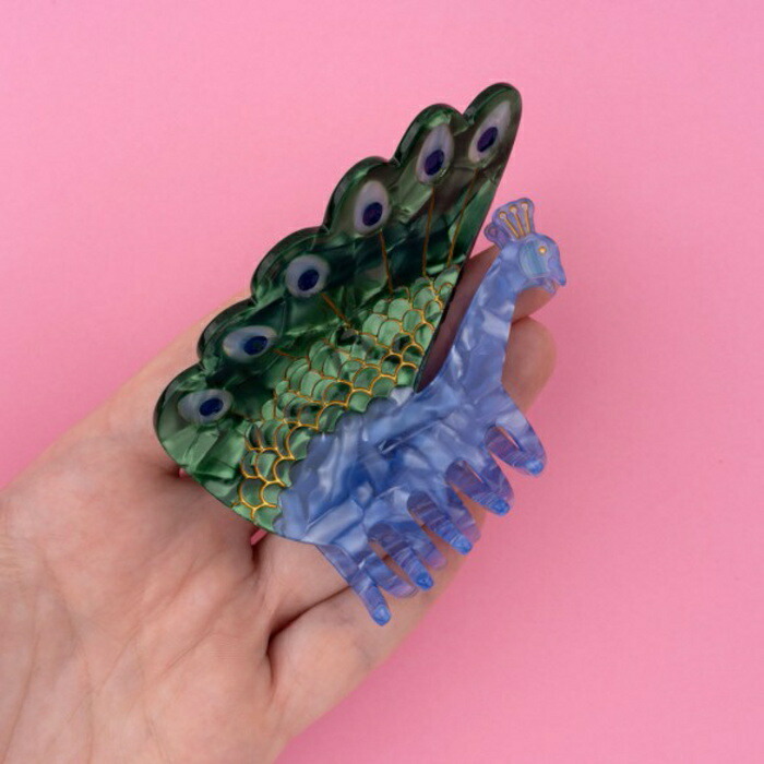 ククシュゼット 正規商品 ヘア アクセ クリップ おしゃれ 鳥 フランス Coucou Suzette 孔雀 ヘア クロー Peacock Hair Claw グリーン×ブルー Green×Blue