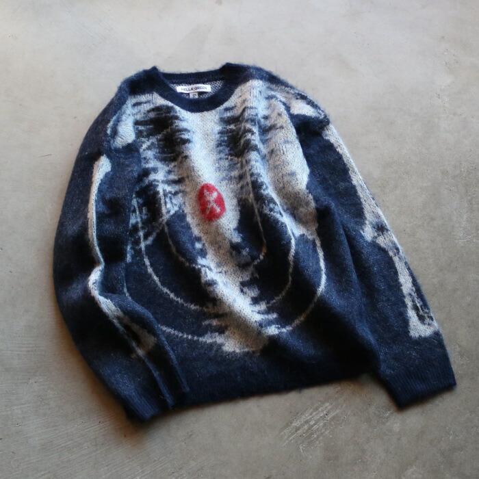 HELLA GREEN  ヘラグリーン  編み物 かっこうの的編み物 Target Knit Sweater 青み Blue 2025秋冬新作