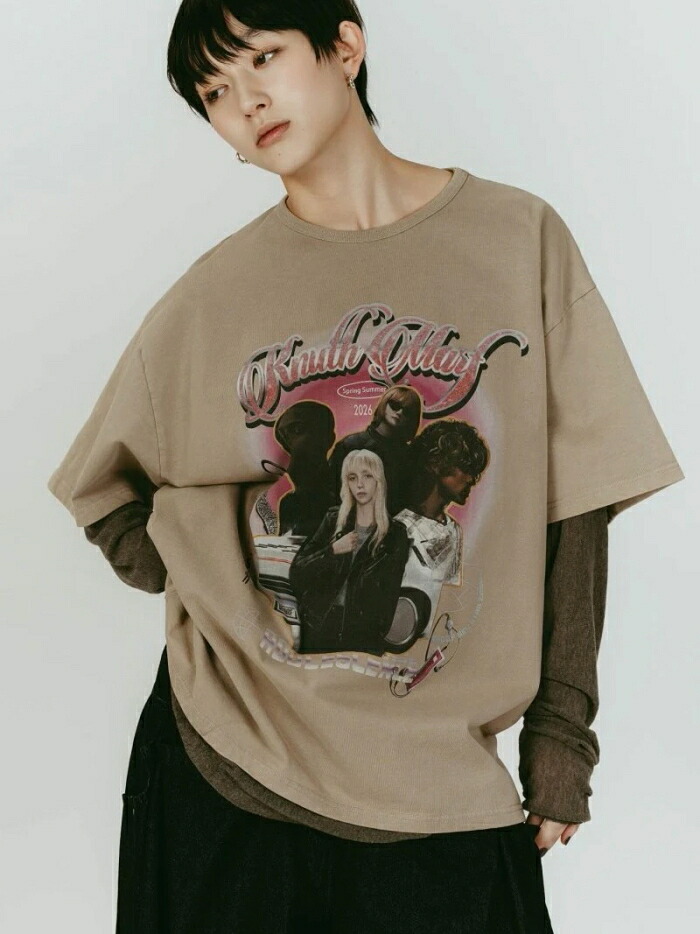 Knuth Marf トップス クヌースマーフ AI プリントレイヤード Tシャツ AI future layered t-shirt(unisex) ブラック/ベージュ/グレー 3色展開 2026春夏新作