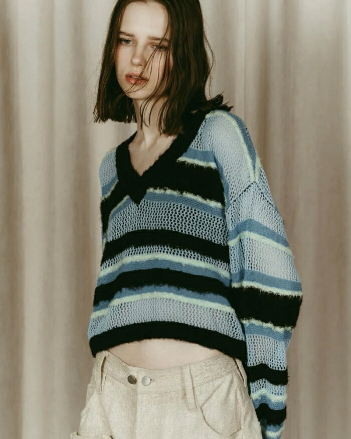 Knuth Marf トップス ニット クヌースマーフ ダブル フェイス ボーダー ニット double-faced border knit ブラック/ブルー/イエロー 3色展開 2026春夏新作