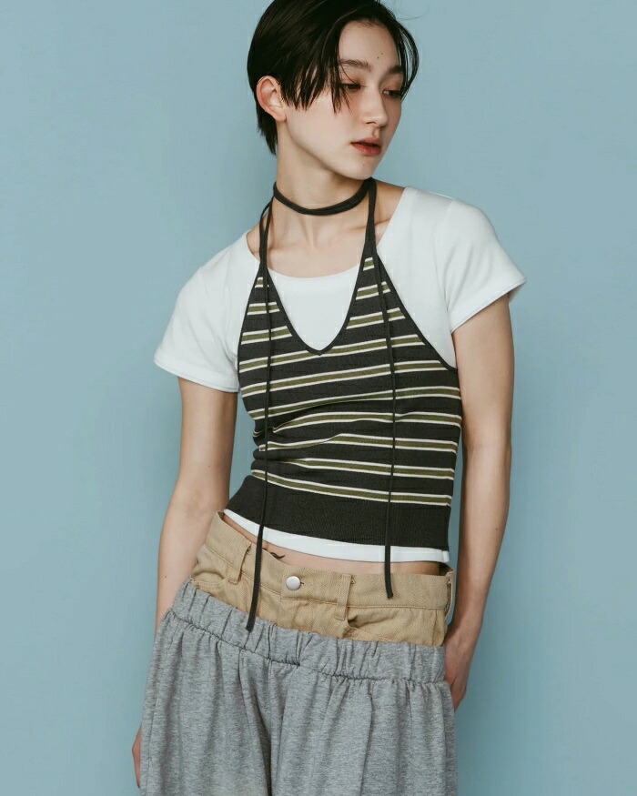 Knuth Marf クヌースマーフ ビスチェ キャミ ニット ホルター ビスチェ knit halter bustier グレー/ネイビー/グリーン/ブラウン 4色展開 2026春夏新作｜Shafter