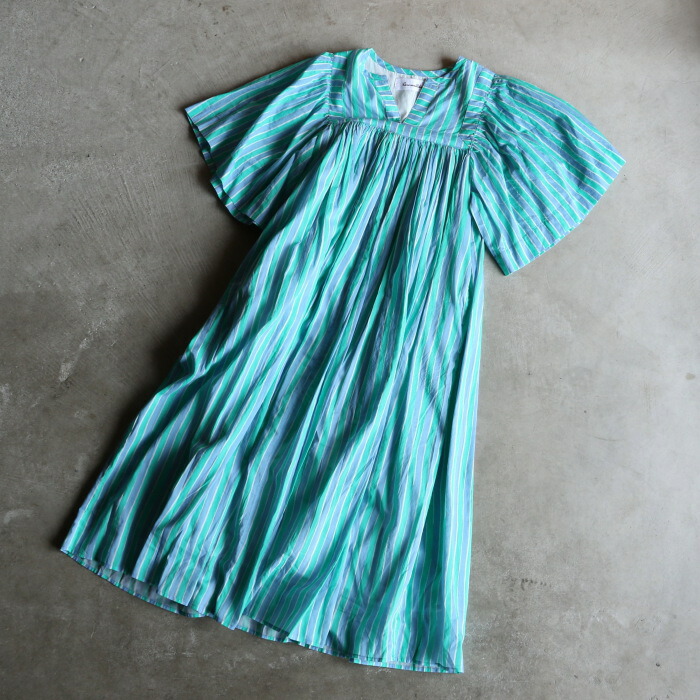 SaraMallika 衣装 サラマリカ 綿織物 縞模様 ダンス楽隊色合い 衣装  Cotton Stripe Band Collar Onepiece 緑であること Green 2026春夏新作 ワンピース-レディースファッション