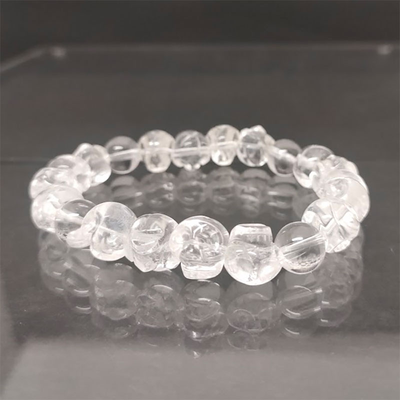 【スカル(髑髏)】彫刻【本水晶】【そろばん珠、丸玉コンビ】ブレスレット 248c2c277346121306956a03321635