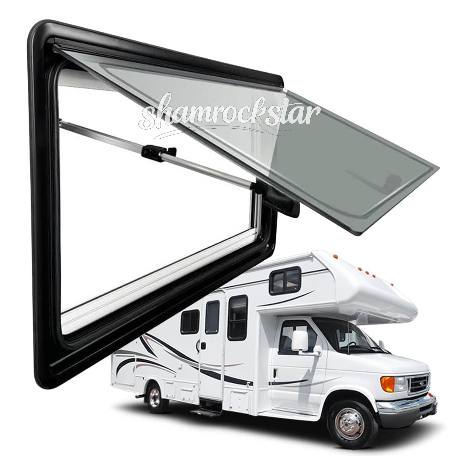RV プッシュアウトウィンドウ、キャラバンの窓、RV 直角の二重層のスライディング ウインドウ スクリーンが付いているアクリル ガラス蝶番を付けられた窓、日陰、キャラバンのキャンピングカーのため,簡単な取り付け - 1450*550mm|shamrockstar