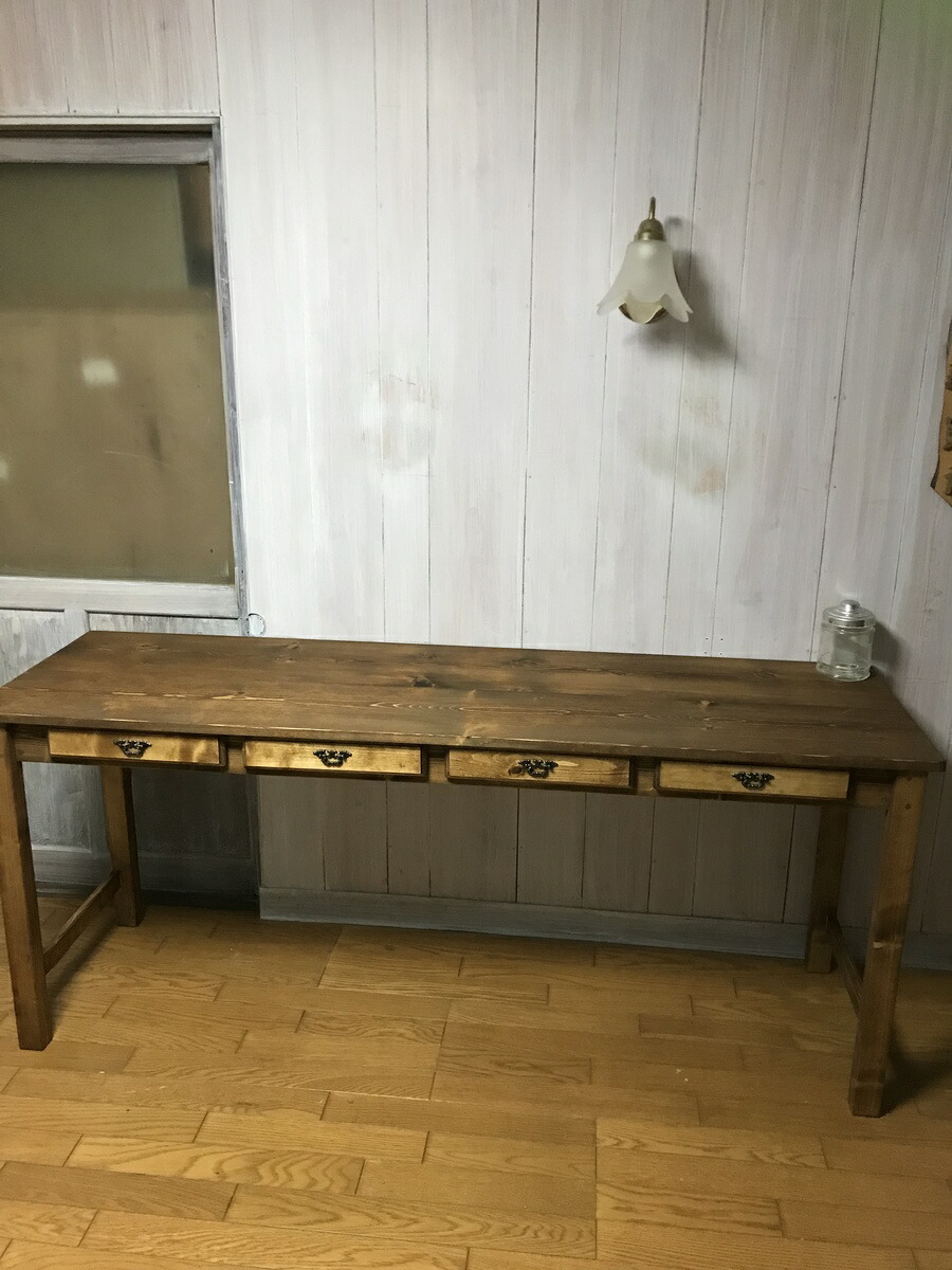 【受注制作】★長机；事務机；学習机【1700】引出４杯☆アンティック家具