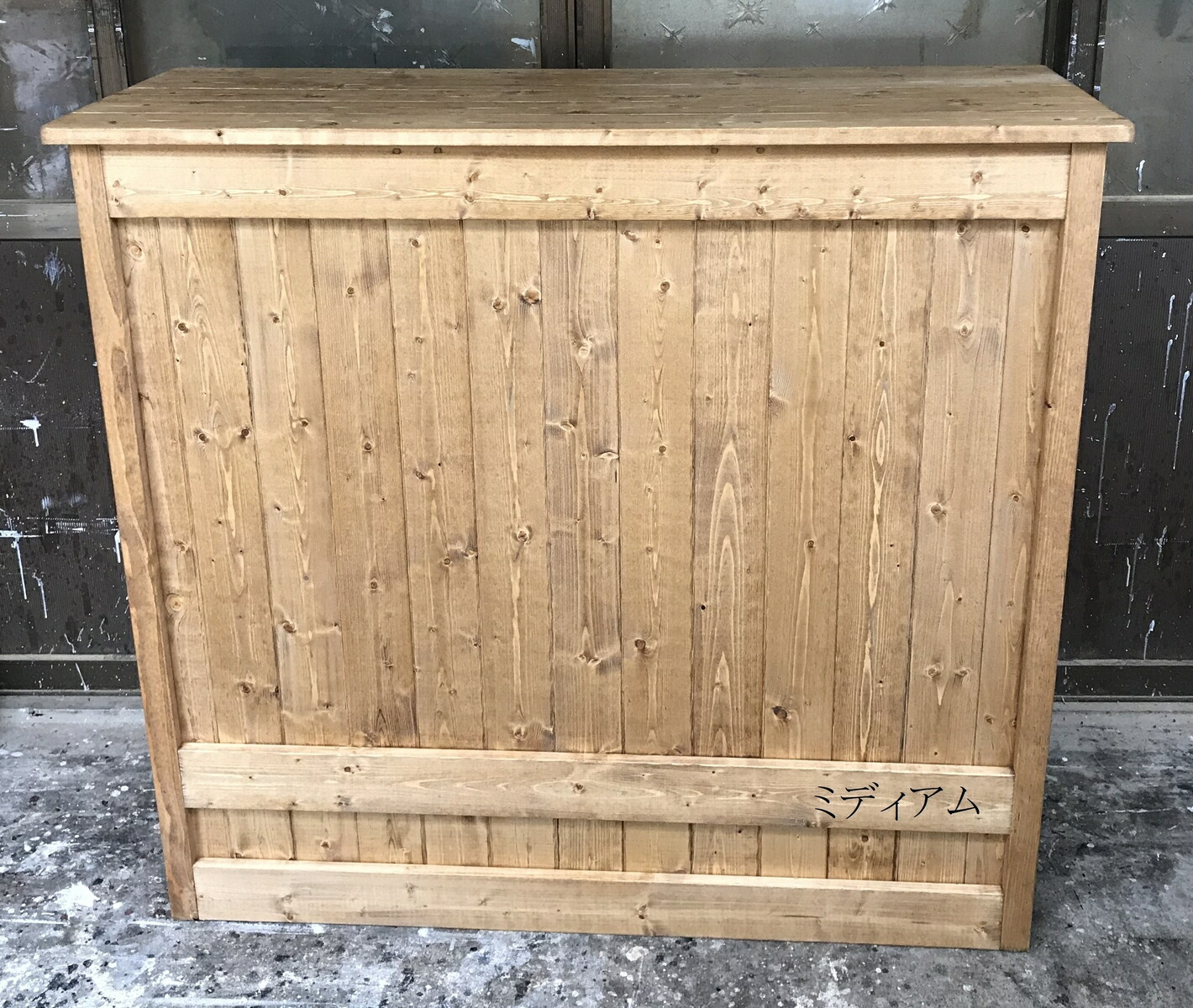 エボニー【レジ用凹み付】カウンターテーブル【1500】シェルフ付★店舗★ 受注製作☆シェルフ付き☆ブルーグレー＆ダーク☆レジ凹みカウンター