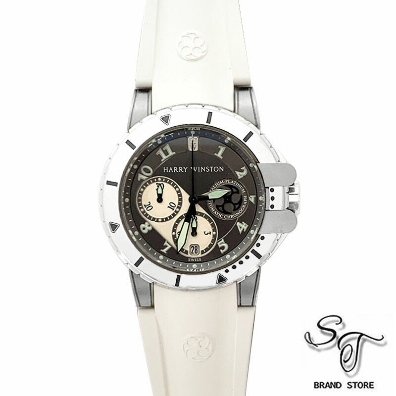 ■HARRY WINSTON■ハリー・ウィンストン 時計/オーシャンダイバープロジェクZ2/410/MCA44Z/AT/PT950/ラバー/ザリウム 中古 腕時計 メンズ【中古B】【小さな傷あり、使用感あり】【ベルト交換済み】