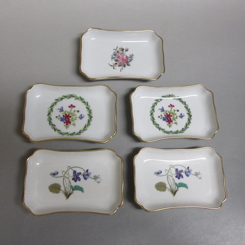 ★リモージュ/Limoges アビランド/Haviland  小皿/ミニお盆 5枚仕掛ける すみれ/ローズ/金彩 新入荷【中古】 コーヒー・お茶用品-キッチン用品・食器・調理器具