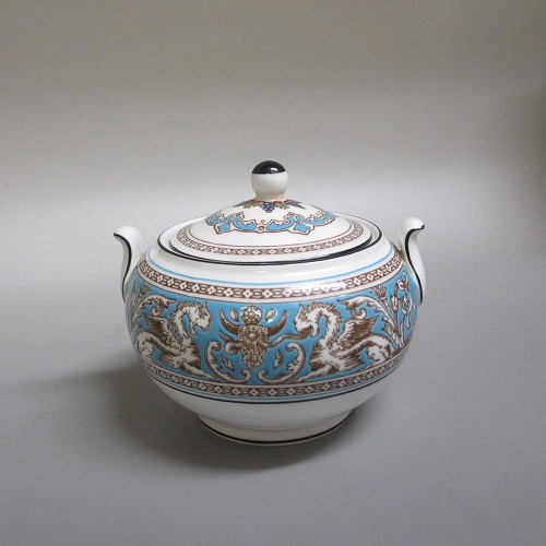 ★ウェッジウッド/Wedgwood  フロレンティーン 青緑色 精製糖ポット 廃盤滅多に無い品 新入荷【中古】