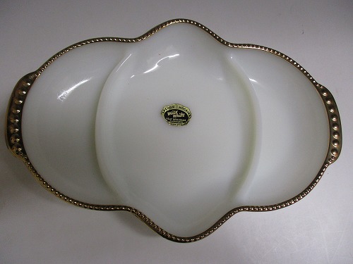 ★ファイヤーキング/Fire-King アンカーホッキング/ANCHOR HOCKING ミルクガラス 「ゴールドリム レリッシュディッシュ」スリーパートトレイ新入荷【中古】