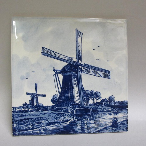 ★Delft デルフト焼/オランダ デルフトブルー/Delft Blue タイル/壁飾り 風車 ハンドペイント 新入荷【中古】