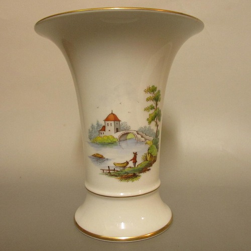 ★アンティーク ドイツ ヘキスト/H・・chst 風景画/金彩 フラワーベース/花瓶　新入荷【中古】