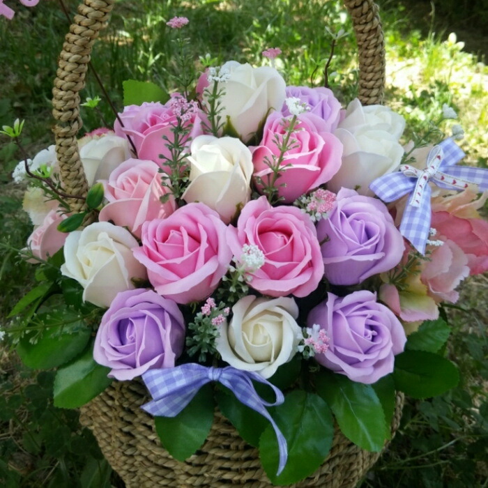 ソープフラワー薔薇バスケット ローズバスケット ソープフラワー薔薇バスケット ローズバスケット