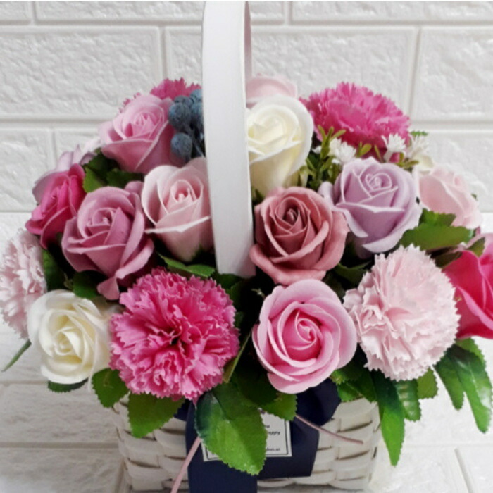 30本タイプソープフラワーバスケット 花かご 申し合わせ 石ケン御花 Happy Flower ハッピーフラワー