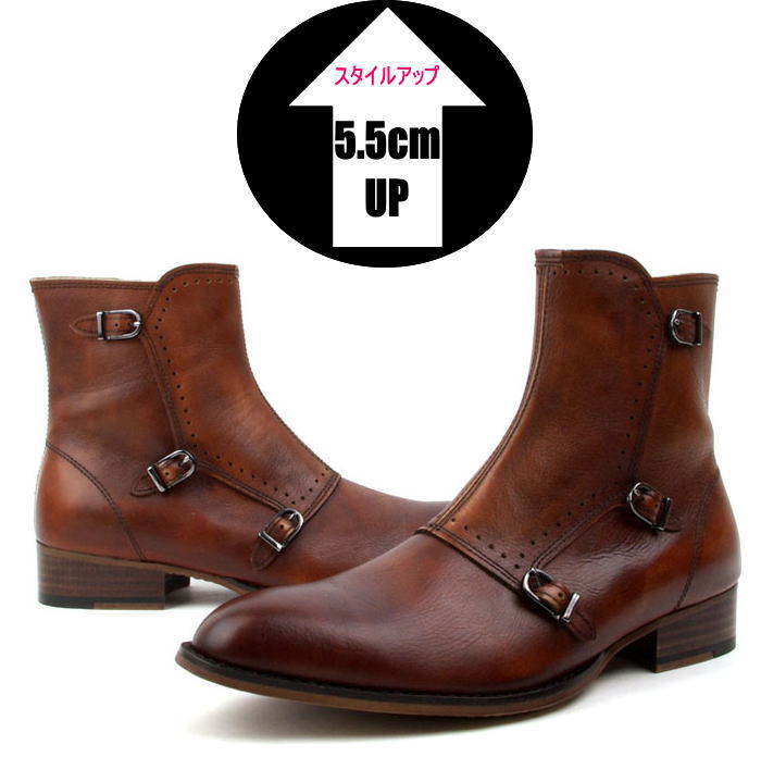 インヒールレザーブーツ ベルトデザインレザーブーツ メンズブーツ ブーツ