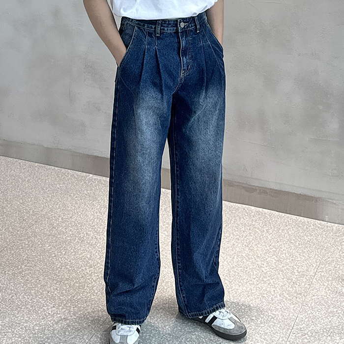 ウオッシュデニムパンツ メンズ デニム デイリーボトム ワイドパンツ デニムパンツ メンズボトム