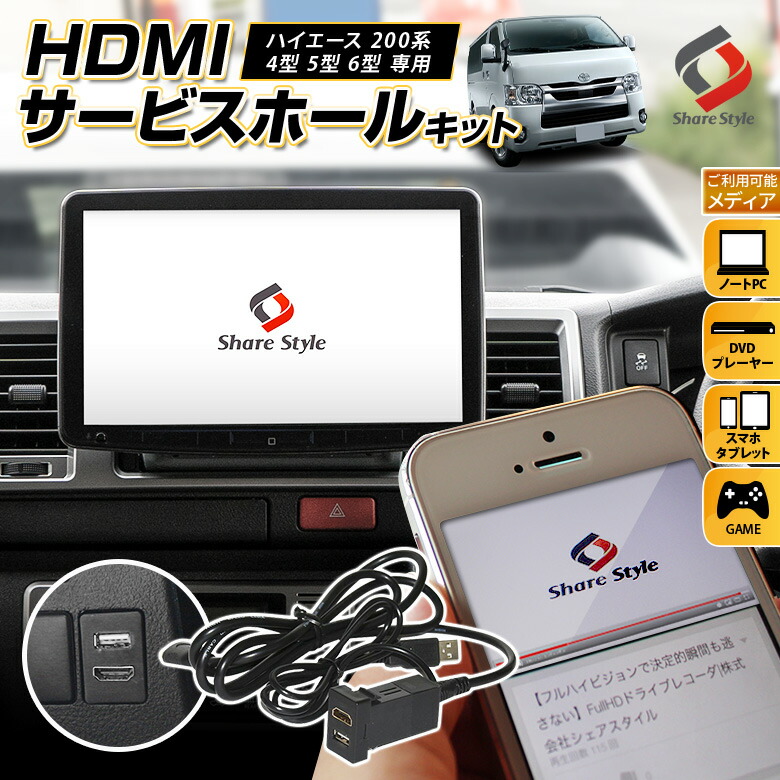 ハイエース 0系 4型 5型 6型 Aタイプ Hdmi Hdmiサービスホールキット Hdmiポート Toyota Usbポート Usb端子 カーナビ スイッチホール ミラーリング 増設 専用 プレゼント 4型