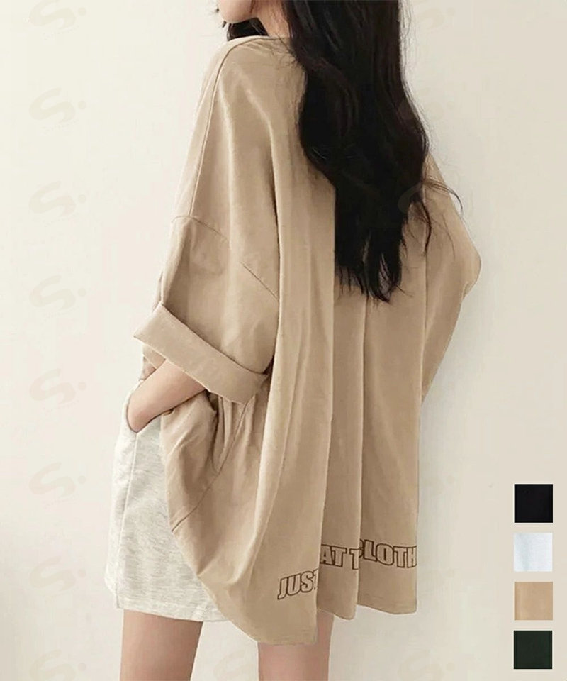 ロゴTシャツ ゆったり プルオーバー夏服 ロングtシャツ オーバーサイズ 英文字ロゴ 半袖Tシャツ 着やせ カットソー ビッグtシャツ大人カジュアル クルーネック miniministore 89EKDZ-003