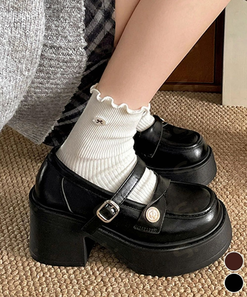 厚底ローファー レディース 太ヒール パンプス チャンキーヒール ボリュームソール 可愛い 疲れにくい 歩きやすい クラシック オルチャン 通勤通学 miniministore 99YYXC-054
