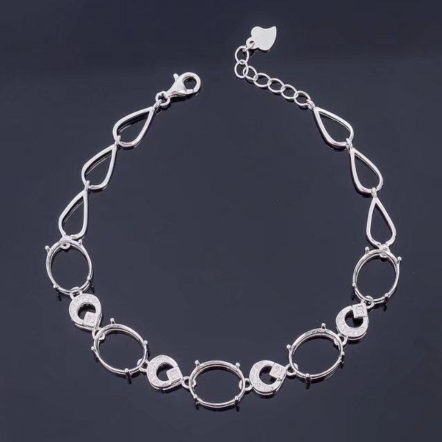 ブレスレット レディース 女性用 925シルバー 18Kホワイトゴールドメッキ ローズゴールドメッキ 石なし 空枠 9×11mm対応 シンプル 上品 プレゼント ギフト