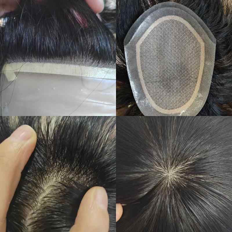 メンズウィッグ 部分ウィッグ ヘアピース 人毛100% 手植え 薄型 通気性 自然黒 医療用 男性用かつら