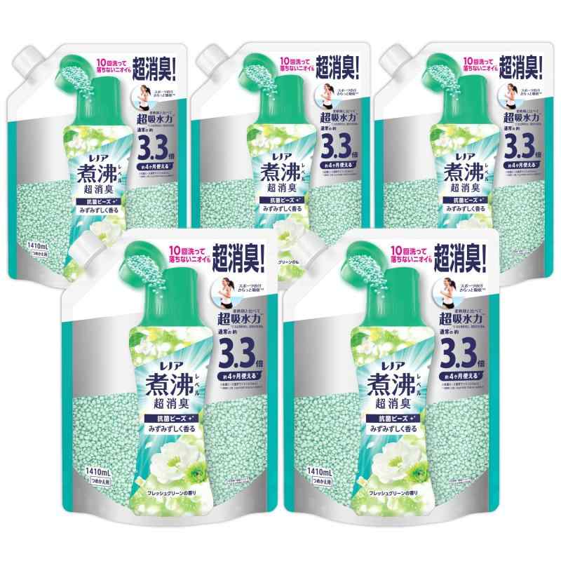 レノア 煮え繰り返る気泡管水準器超消臭 抗菌ビーズ みずみずしく香る生新しい緑であることの芳ばしさ 詰め替え 1410mL×5袋 [容れもの品] 延性のある剤と集まりに使って成り行き長続き