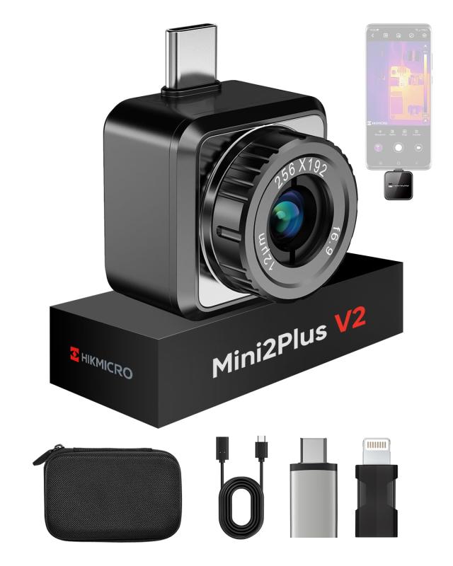 Mini2Plus V2 サーモグラフィー サーマルカメラ、スマホ用 iOndroid対応、256x192 赤外線解像度、SuperIR技術、調整可能なレンズ、ビデオ録画、25Hzフレームレート、バッテリー不要、スマホ
