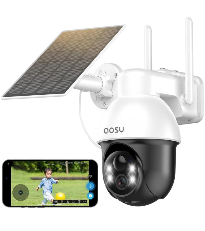 ソーラー給電式・完全無線 防犯カメラ 屋外 ソーラー 5000バッテリー内蔵 300万高画素 4灯搭載 ナイトカラー 屋外カメラ 360°P回転 人感センサー 動体検知 自動追尾 双方向通話 声