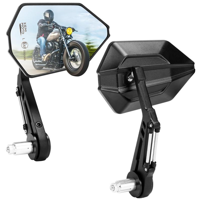 バーエンドミラー バイク用 ミラー オートバイミラー C加工 汎用ミラー ブラック 左右セット 車検対応 凸面鏡 長型 KM085