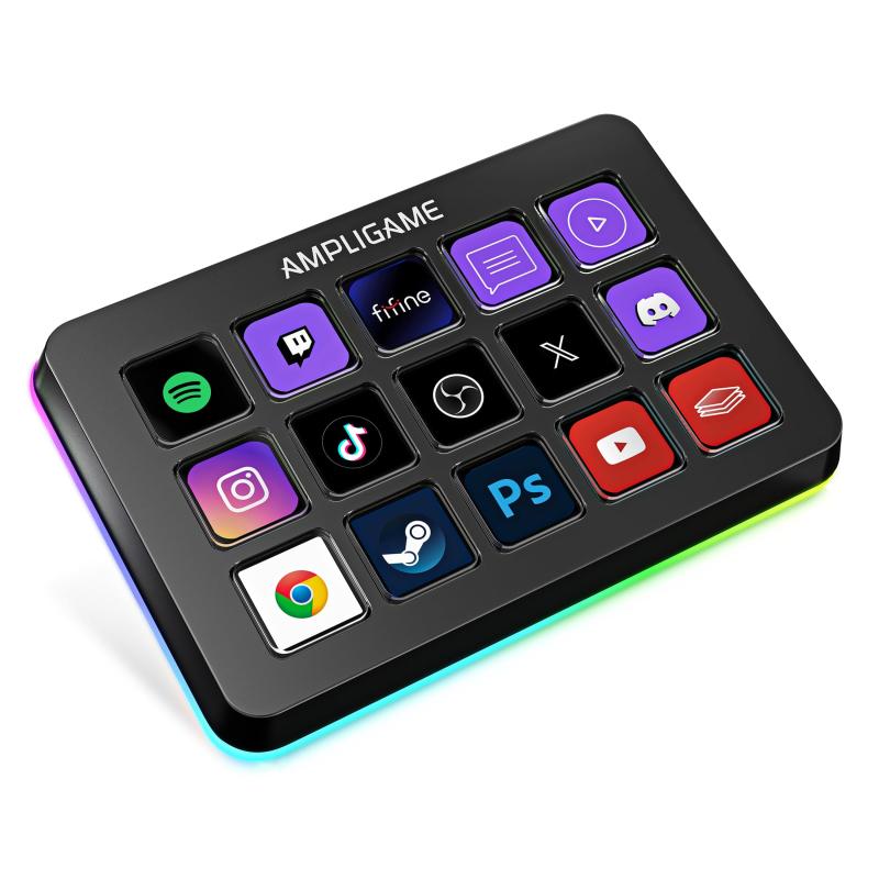Stream Controller 15キー配列 ストリームコントローラー ライブコンテンツ作成用のコントローラー 配信者向けデバイス ストリーミング 配信 ゲーミング OBS/Twitch?/YouTube連携 Mac/PC対応 黒 Am