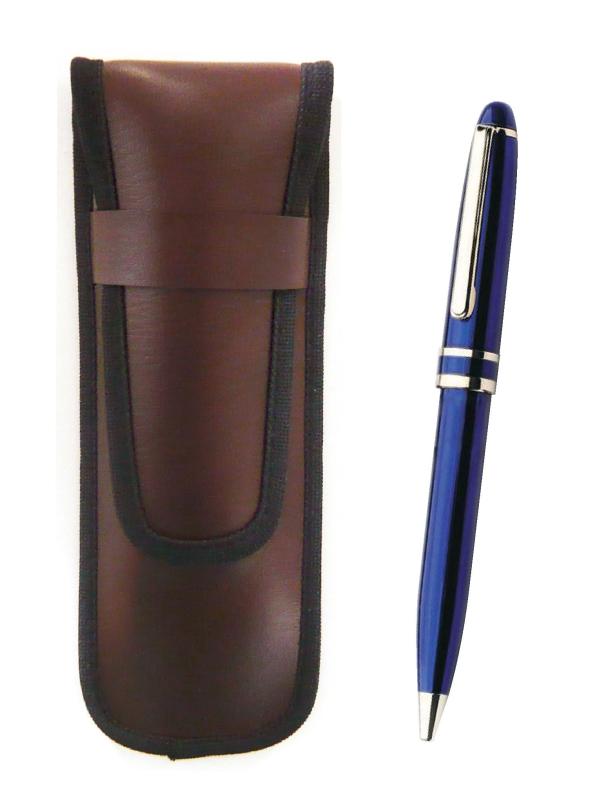 タキザワ スリム合皮ペンケース茶 ミッドナイト回転ボールペンセット 青 3個パック T23-KBSC-SA2002BP-L-3