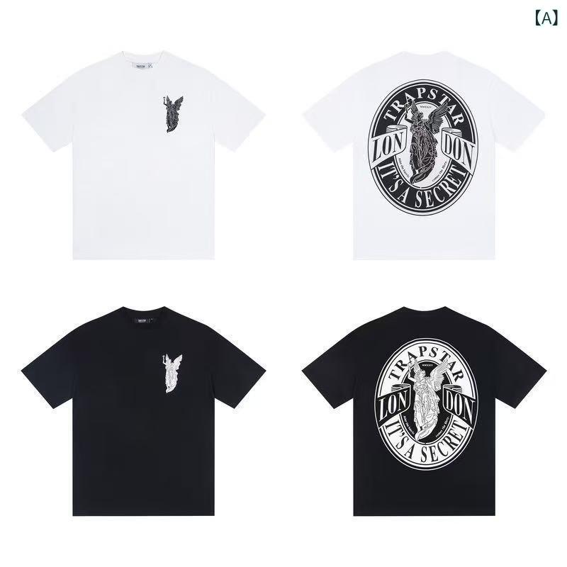 Tシャツ 男性用 ストリート系 綿 半袖 カットソー 刺しゅう ロゴ プリント ゆったり ブラック ホワイト グレー レッド ブルー カジュアル 普段使い