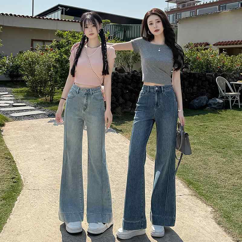 デニム レディース 春 高身長 ワイドパンツ ジーンズ ジーパン ズボン ボトムス 股上深め ゆったり 美脚 ストレッチ 薄手 伸縮性 カジュアル かわいい おしゃれ