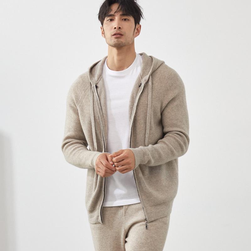 ニット カーディガン メンズ 男性用 フード付き カシミヤ100% ニットアウター 秋冬 厚手 無地 ゆったり ビジネス 通勤 カジュアル 高雅 中灰 藏藍