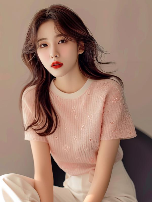 Tシャツ レディース ピンク系 ニット 半袖 トップス 春夏 かわいい おしゃれ プルオーバー ゆったり 普段使い 4,090円